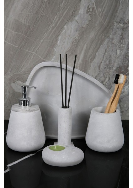11 Parça Mermer Desenli Beton Banyo Seti Katı Sıvı Sabunluk Diş Fırçalık Çöp Kovası Tütsülük Tepsi fiyatları