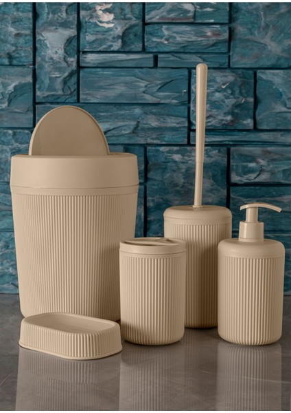 5'li Banyo Seti 7 Lt Çöp Kovası Tuvalet Fırçası Lavabo Takımı Sabunluk Diş Fırçalık Banyo Takımı