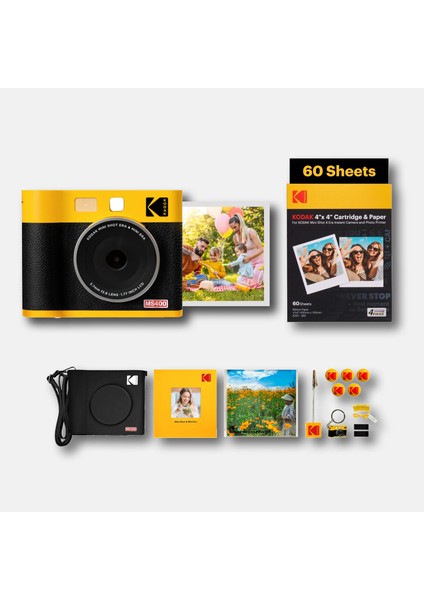 Mini Shot 4 Era ( Sarı ) - Dünyanın Ilk 10X10CM Baskı Yapan Filmli Fotoğraf Makinesi + 60 Adet Baskı Kağıdı+ Aksesuar Kiti