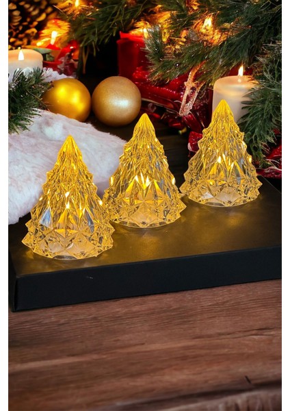 Sarı LED Çam Ağacı Mum Seti, Alevli Yapay Işıklar, Yılbaşı Dekorasyonu