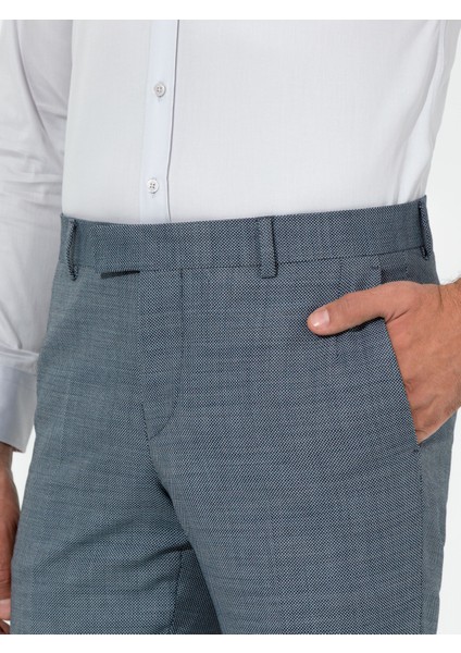 Erkek Açık Lacivert Slim Fit Yün Karışımlı Kumaş Pantolon 50255280-VR059