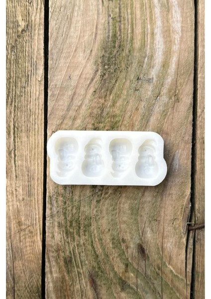 3D Kardan Adam Mini Dörtlü Silikon Mum Kalıbı Beyaz 1 Adet