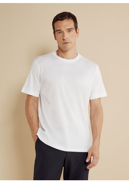 Bisiklet Yaka Beyaz Erkek T-Shirt BBSS25MTS025 fiyatları