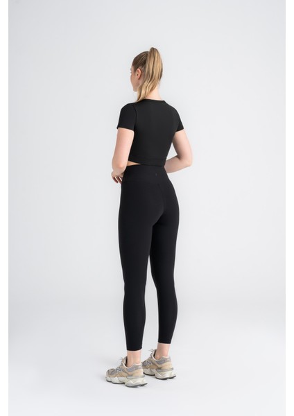 Kadın Toparlayıcı Spor Tayt Yüksek Bel, Dar Paça Siyah fiyatları
