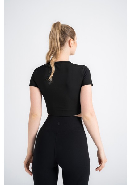 Kadın Toparlayıcı Spor Tayt Yüksek Bel, Dar Paça Siyah