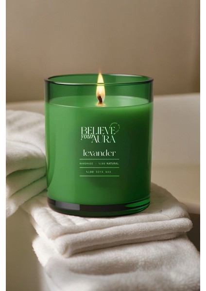Lavanta Kokulu Doğal Soya Mum, Yeşil Bardakta, 280 Cc, Ferah ve Huzurlu Atmosfer Sağlar indirimleri