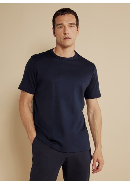 Bisiklet Yaka Lacivert Erkek T-Shirt BBSS25MTS025