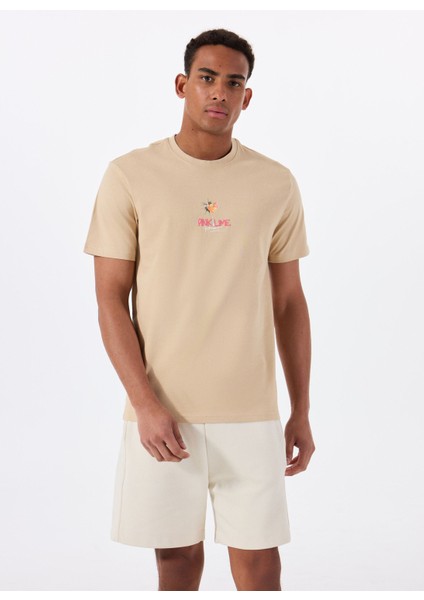 O Yaka Baskılı Açık Kahve Erkek T-Shirt Onserhan Reg Ss Tee Cs