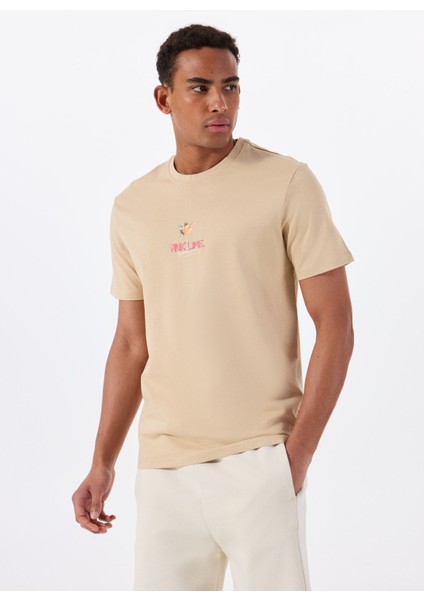 O Yaka Baskılı Açık Kahve Erkek T-Shirt Onserhan Reg Ss Tee Cs modelleri