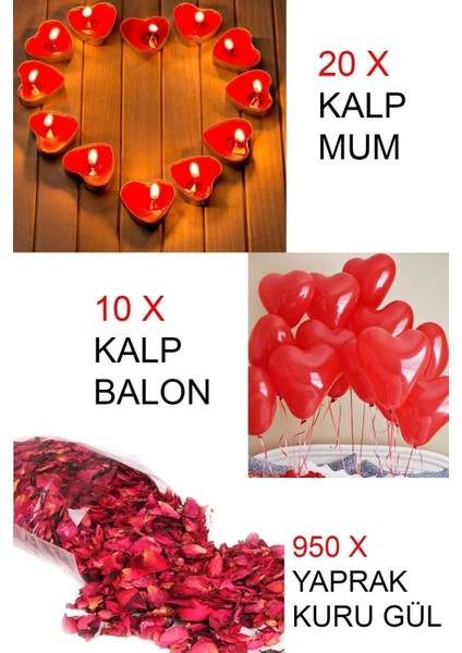 Kalpli Mum ve Balon Seti, Kurutulmuş Gül ile Sevgiliye Özel, Evlilik Teklifi Için 30 Parça