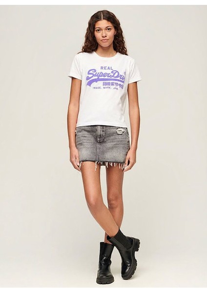 Yuvarlak Yaka Baskılı Beyaz Kadın T-Shirt W1011410A