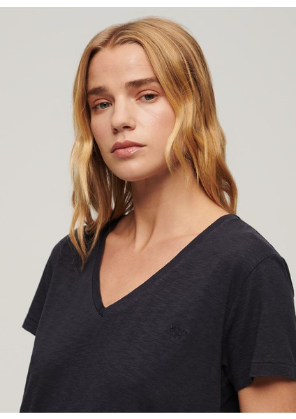 Yuvarlak Yaka Düz Lacivert Kadın T-Shirt W1011122A fiyatları