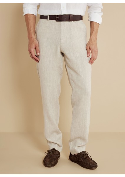 Normal Bel Düz Paça Standart Bej Erkek Pantolon BBSS25MPT012