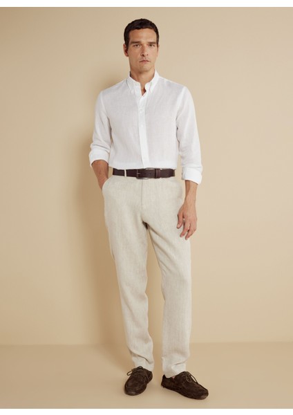 Normal Bel Düz Paça Standart Bej Erkek Pantolon BBSS25MPT012