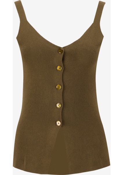 Koyu Haki Kadın V Yaka Slim Fit Bluz 1084MH00G