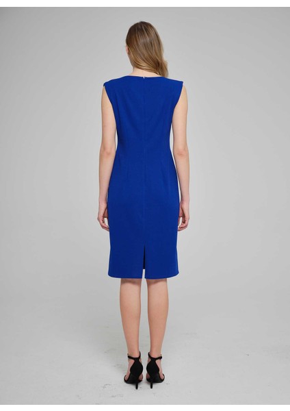 Degaje Yaka Taşlı Saks Standart Kadın Elbise 25YSL7644 fırsatları