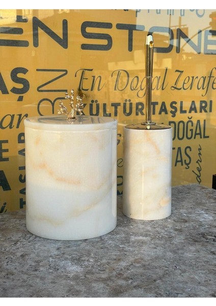Bal Mermer Çöp Kovası ve Fırçalık 2'li Set