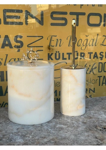 Bal Mermer Çöp Kovası ve Fırçalık 2'li Set