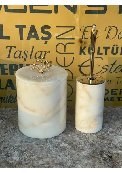 Bal Mermer Çöp Kovası ve Fırçalık 2'li Set