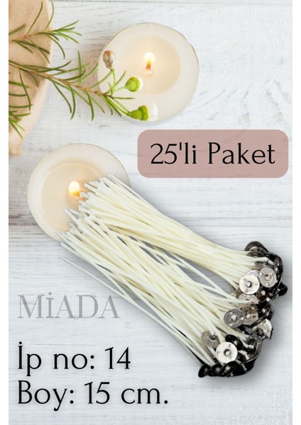 25LI Kopçalı Kalın Mum Fitili, 15CM, Ip No:14, Yapım Malzemesi