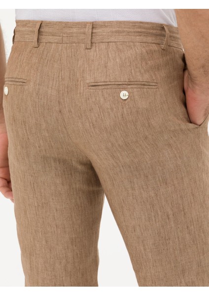 Erkek Kahverengi Slim Fit Beli Bağcıklı %100 Keten Pantolon 50268873-VR029
