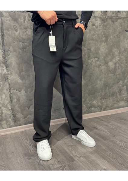 Gardolap Vıp Giyim Erkek Pamuk Karışımlı Beli Kemerli Baggy Fit Kendinden Çizgi Desenli Bol Paça Pantolon
