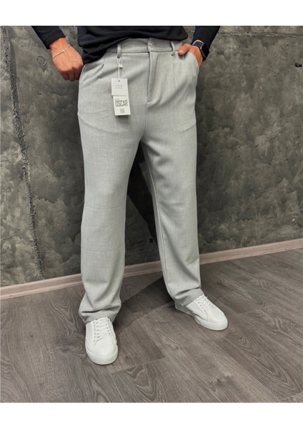 Gardolap Vıp Giyim Erkek Pamuk Karışımlı Beli Kemerli Baggy Fit Kendinden Çizgi Desenli Bol Paça Pantolon