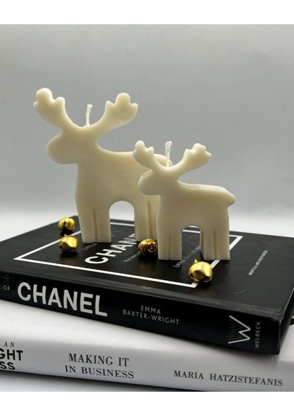 Beyaz Renk Geyik Modeli Dekoratif Mum, Yeni Yıl ve Yılbaşı Için Şık Süslemeler