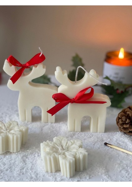 Beyaz Renk Geyik Modeli Dekoratif Mum, Yeni Yıl ve Yılbaşı Için Şık Süslemeler
