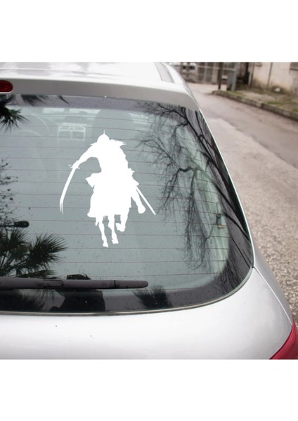 Kılıç ve At ile Savaş Cenk Eden Asker Sticker 20CM Beyaz Renk