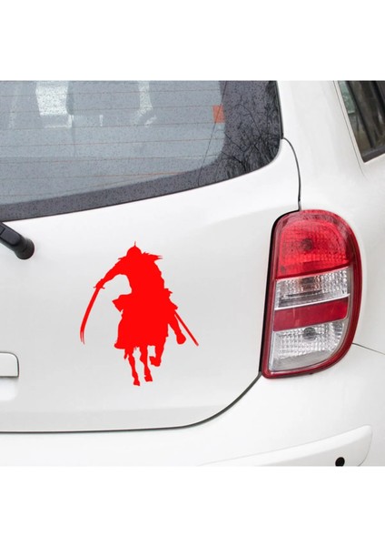 Kılıç ve At ile Savaş Cenk Eden Asker Sticker 20CM Kırmızı Renk