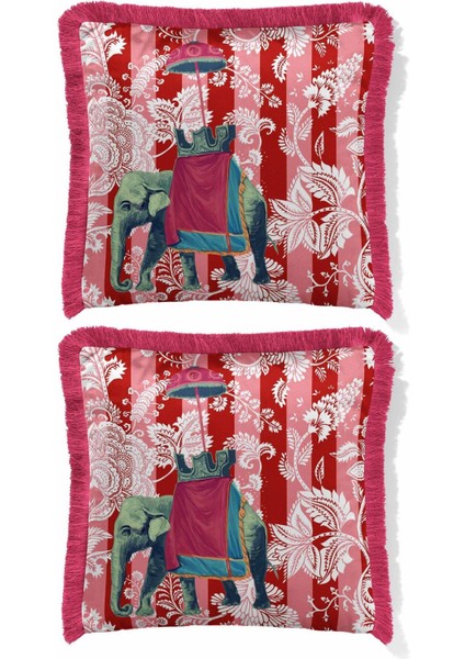 Çift Taraflı 43X43 cm Saçaklı Kırlent Kılıfı Seti, Renkli ve Şık Tasarım