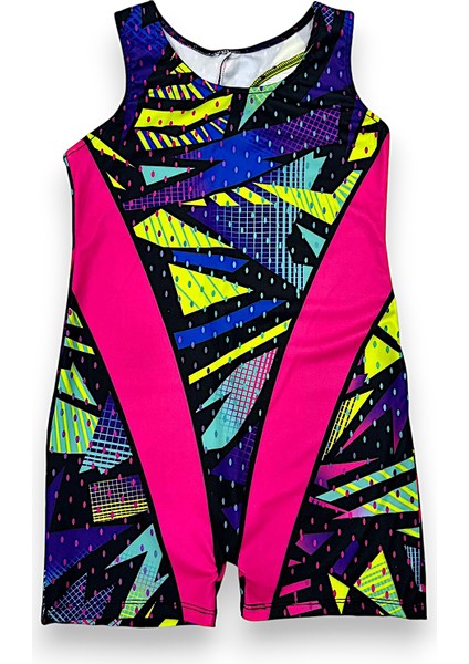 Kız Çocuk Neon Renkler Geometrik Desen Geçişli Yüzücü Tarz Mayo modelleri