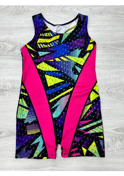 Kız Çocuk Neon Renkler Geometrik Desen Geçişli Yüzücü Tarz Mayo fırsatları