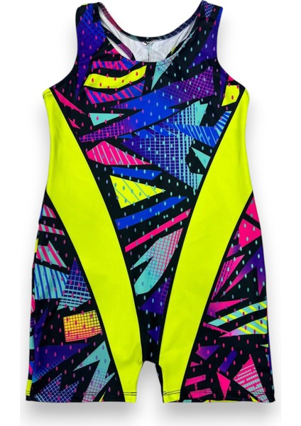 Kız Çocuk Neon Renkler Geometrik Desen Geçişli Yüzücü Tarz Mayo fiyatları