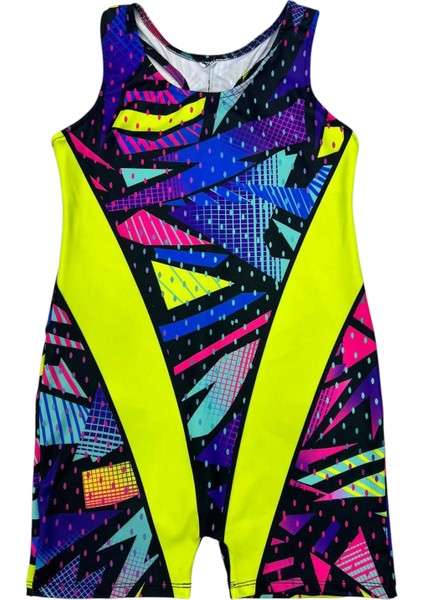 Kız Çocuk Neon Renkler Geometrik Desen Geçişli Yüzücü Tarz Mayo modelleri