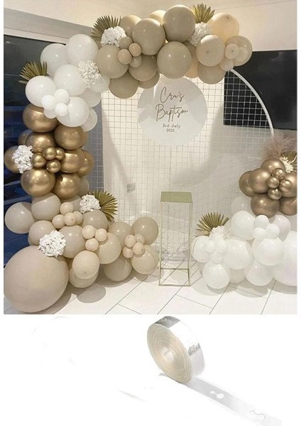 60 Adet Gold, Beyaz ve Deniz Kumu Rengi Balon Zinciri Doğum Günü Nişan Kına Pastel Bride Seti