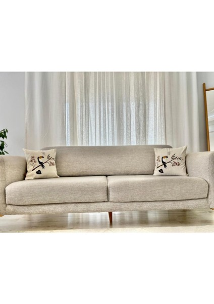 Tukan Kuşu Desenli Nakışlı Dekoratif Kırlent Kılıfı 43X43 cm Bej indirimleri