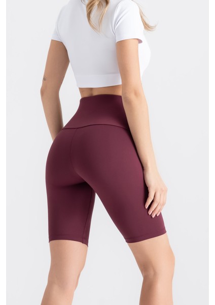 Kadın Kısa Spor Tayt Bordo Yüksek Bel Toparlayıcı Iç Göstermeyen Slim Fit indirimleri