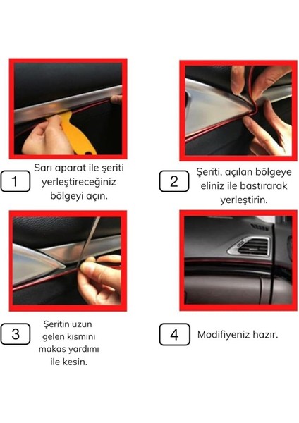 5 Metre Kırmızı Krom Trim Şerit Araç İçi Torpido Dekorasyon Fitili Esnek Nikelaj Çıta fırsatları