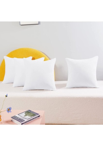 4'lü Beyaz Kare Tela Iç Yastık, 40X40 Cm, Antibakteriyel, Silikon Dolgulu