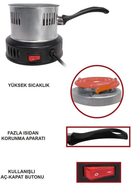 Kz Siyah Taşımalı Nargile Köz Yakma & Kömür Yakma Makinesi Siyah