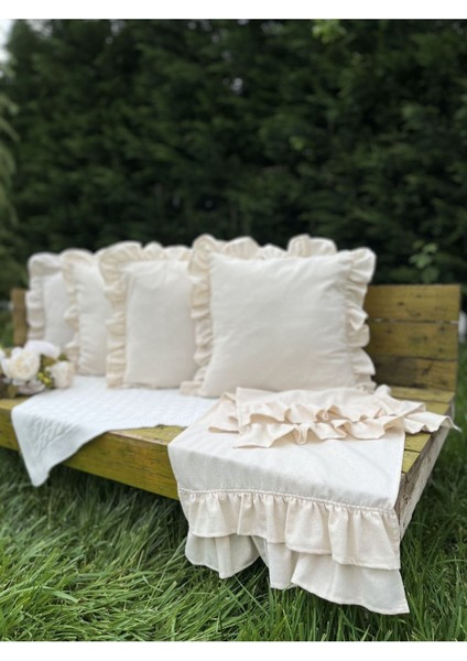 Keten Bohem Fırfırlı Vintage Çok Amaçlı Çift Kat Runner Set indirimleri