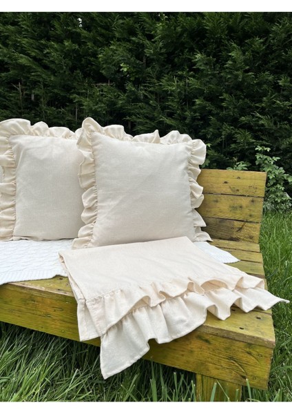 Keten Bohem Fırfırlı Vintage Çok Amaçlı Çift Kat Runner Set