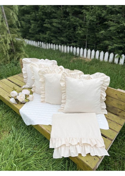 Keten Bohem Fırfırlı Vintage Çok Amaçlı Çift Kat Runner Set