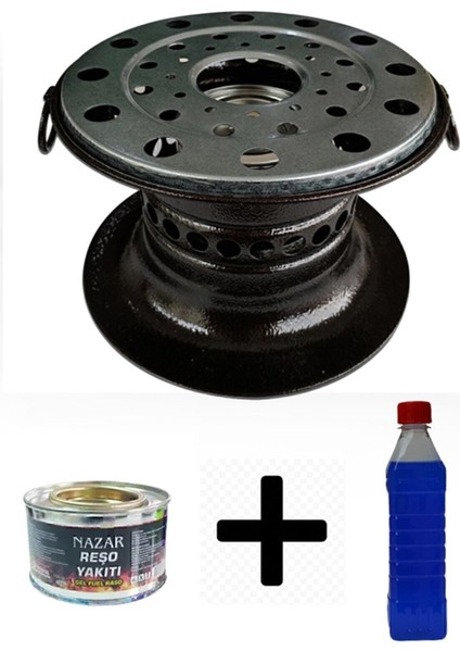 Siyah Siyah Reşo Yakıtlı Osmanlı Kamp Ocağı ve 500 ml Jel Yakıt Hediyeli ! Tr