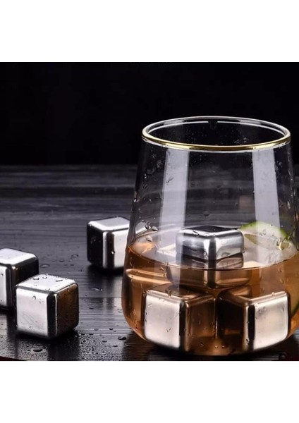 3 L 4'lı Çelik Metal Kaplama Viski Taşı Soğutma Buz Küpü Maşali Gri Tr
