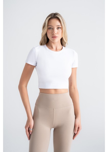 Kadın Sporcu Tayt Açık Vizon Renkli, Yüksek Bel Toparlayıcı Dar Paça Slim Fit indirimleri
