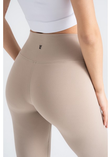 Kadın Sporcu Tayt Açık Vizon Renkli, Yüksek Bel Toparlayıcı Dar Paça Slim Fit