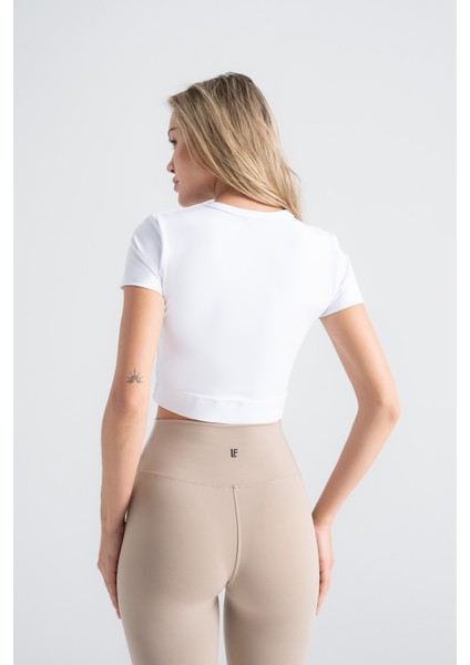 Kadın Sporcu Tayt Açık Vizon Renkli, Yüksek Bel Toparlayıcı Dar Paça Slim Fit